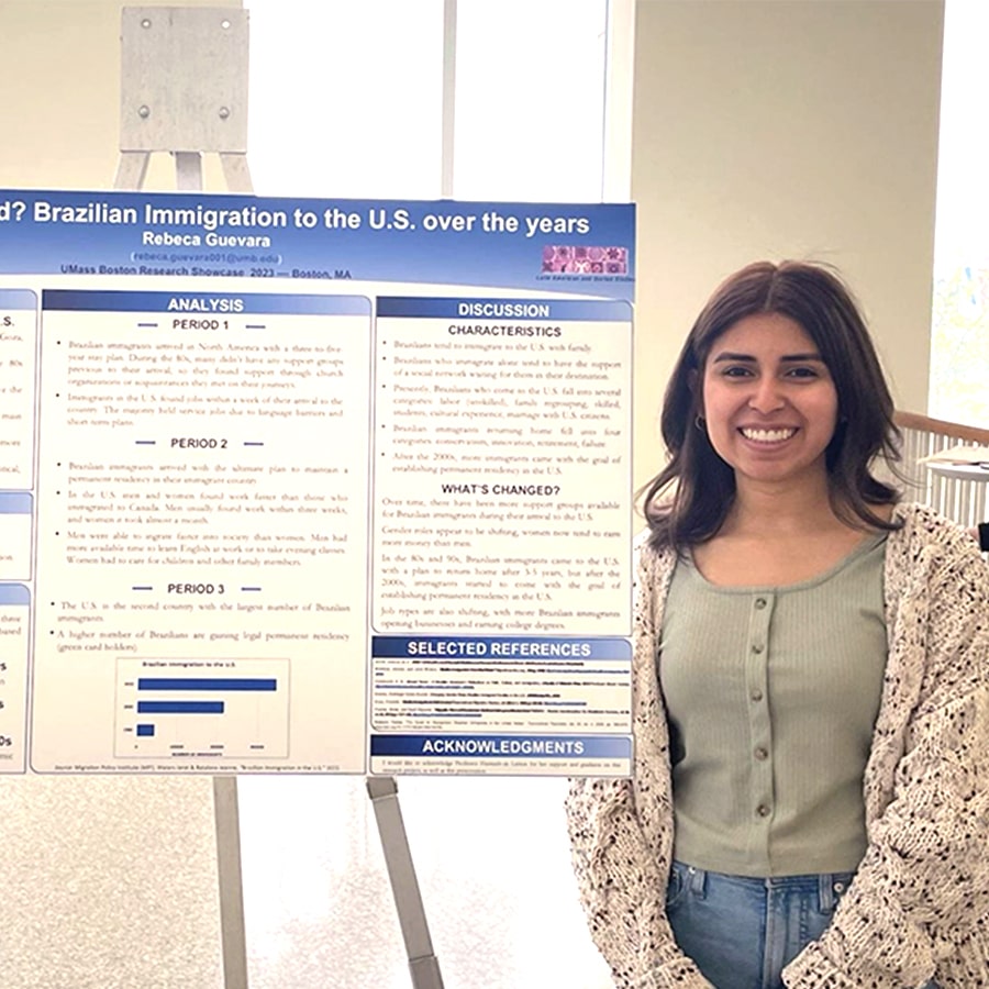 Latin American Iberian Studies student with her poster board.