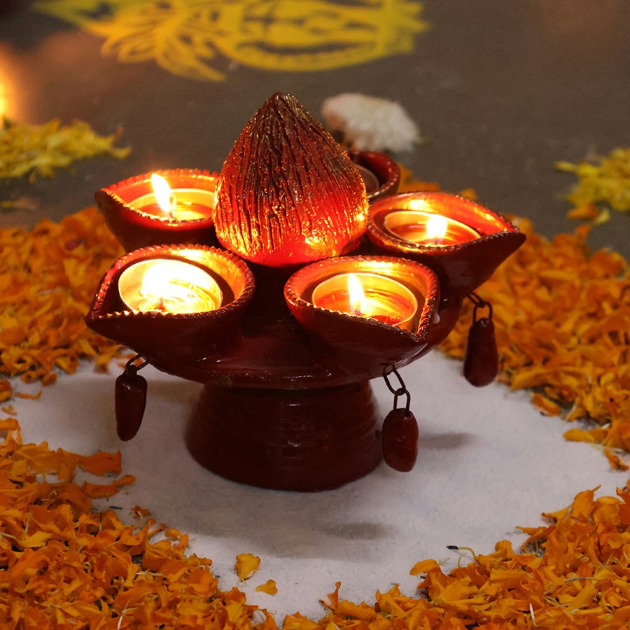 Diwali lamps and flower rangoli